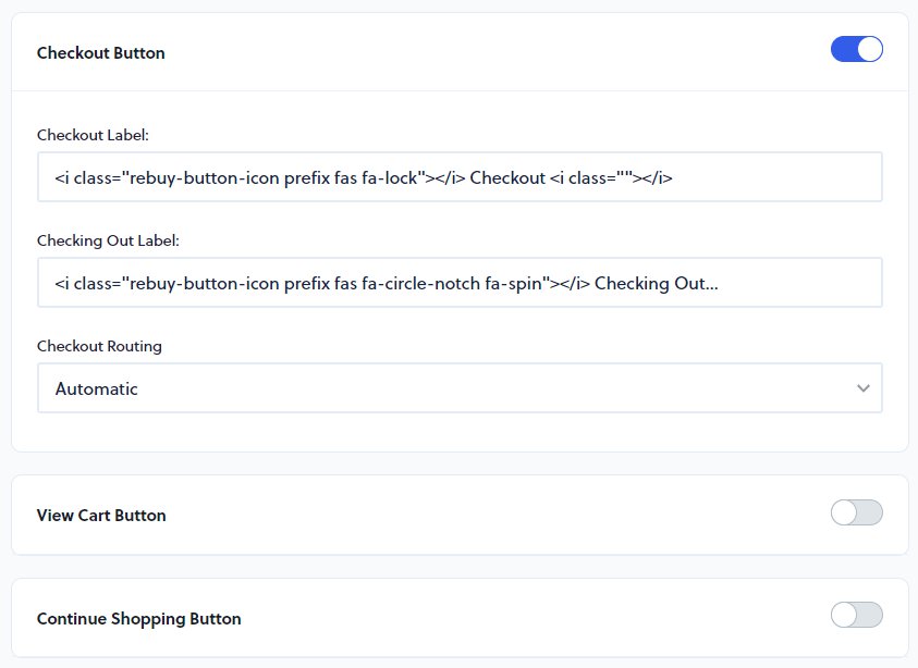 Checkout button settings with routing and additional button toggles
