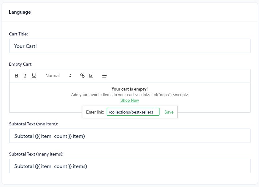 Language settings for cart title, empty cart message, and subtotal text