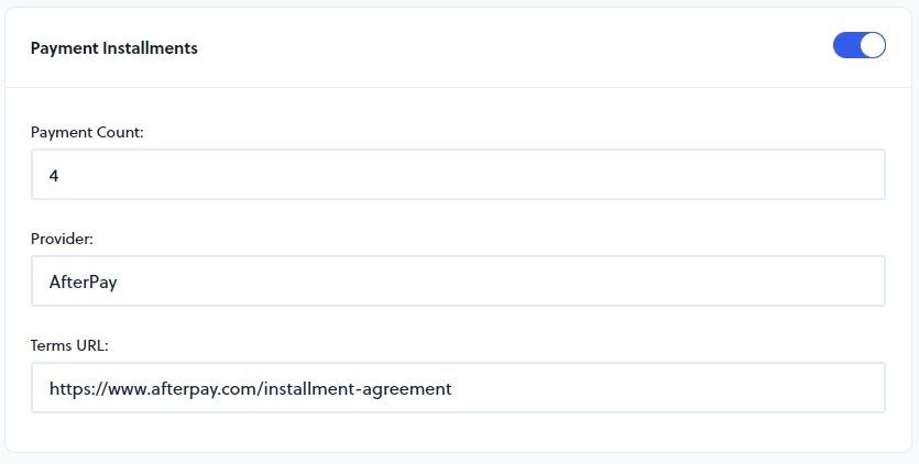 Payment Installments with AfterPay provider configuration