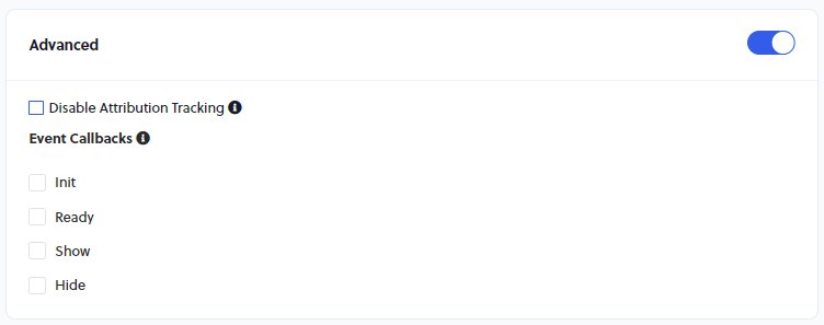 Advanced settings with event callback checkboxes