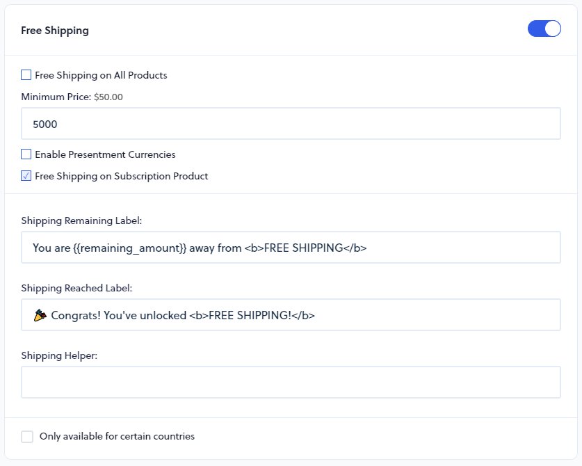 Free Shipping settings with minimum price and customizable labels