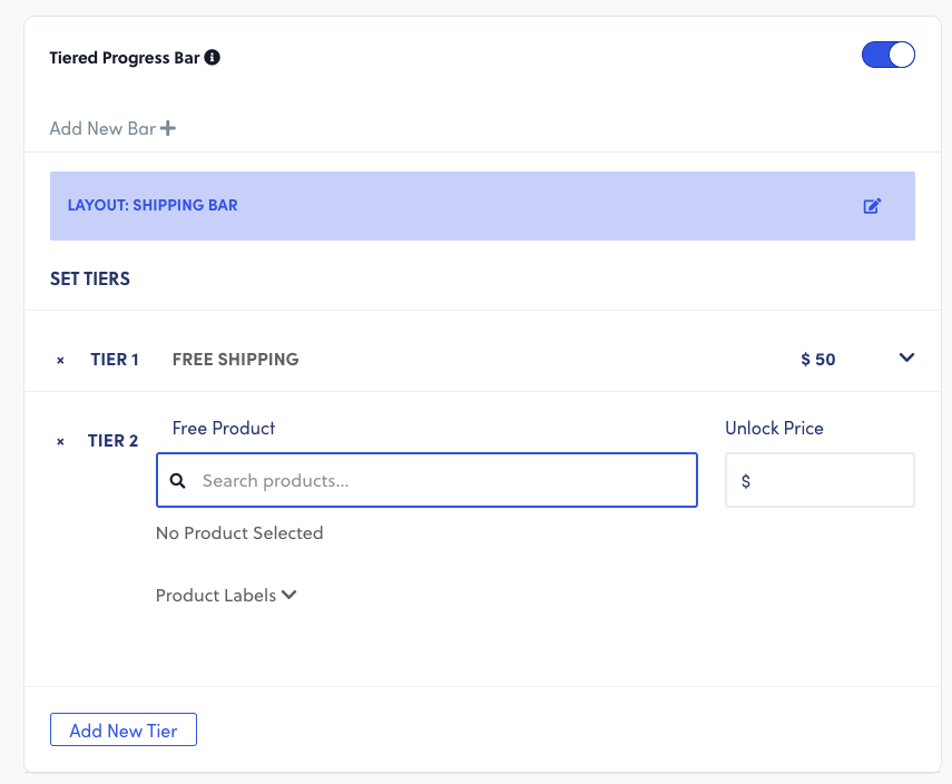 Tiered Progress Bar with Free Shipping and Free Product tier configuration