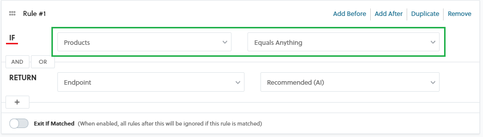 The if block and associated operator dropdown in the data source editor. The if block and associated operator dropdown in the data source editor