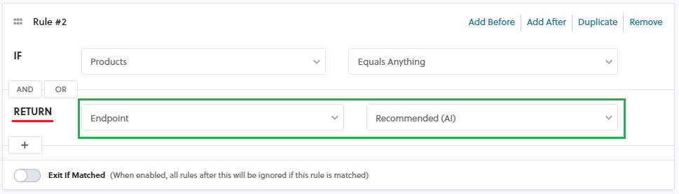 The return block and associated dropdown in the data source editor. The return block and associated dropdown in the data source editor