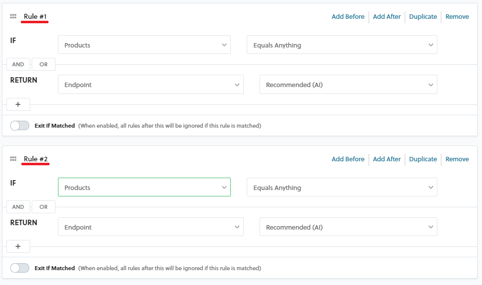 Multiple example rules in the data source editor. Multiple example rules in the data source editor