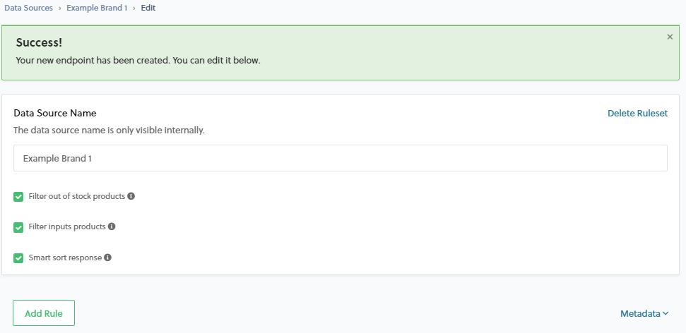 The creation of a new ruleset in the data source editor. The creation of a new ruleset in the data source editor